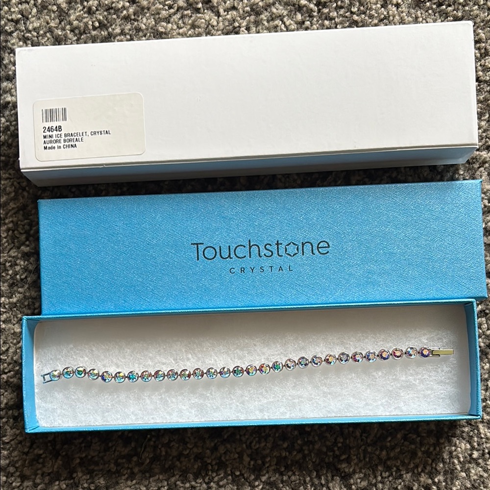 Touchstone Crystal Silver Tennis Bracelet with Clear Crystals